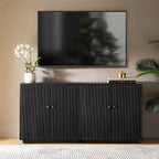 Modern Fluted Solid Wood 32 Tall 2 Door Accent Cabinet with Cable Management & Adjustable Shelf
