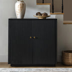 Modern Fluted Solid Wood 32 Tall 2 Door Accent Cabinet with Cable Management & Adjustable Shelf