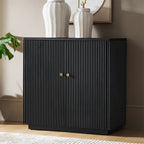 Modern Fluted Solid Wood 32 Tall 2 Door Accent Cabinet with Cable Management & Adjustable Shelf