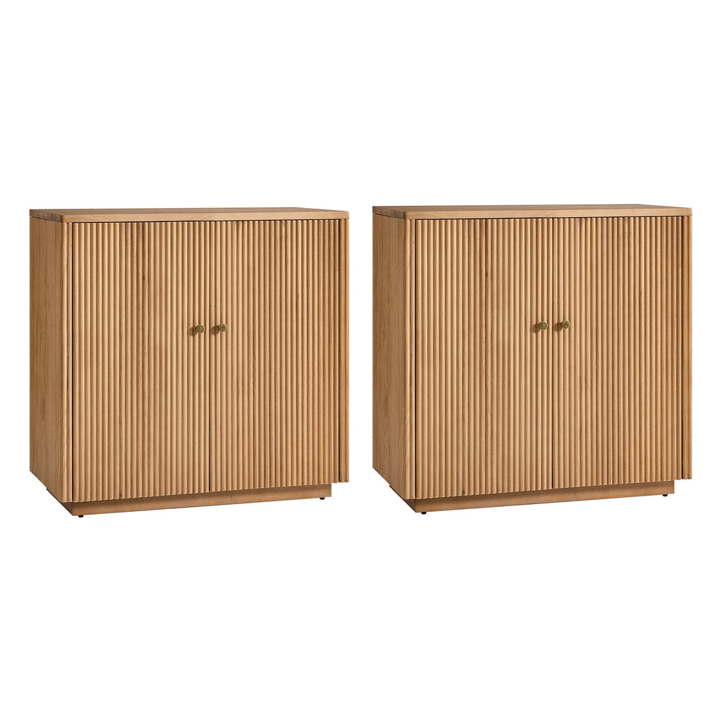 Modern Fluted Solid Wood 32 Tall 2 Door Accent Cabinet with Cable Management & Adjustable Shelf
