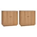 Modern Fluted Solid Wood 32 Tall 2 Door Accent Cabinet with Cable Management & Adjustable Shelf