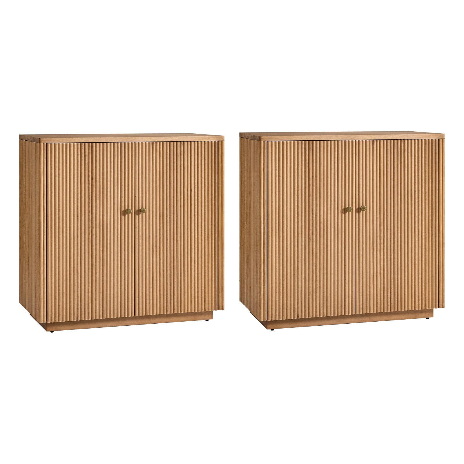 Modern Fluted Solid Wood 32 Tall 2 Door Accent Cabinet with Cable Management & Adjustable Shelf
