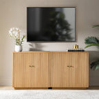 Modern Fluted Solid Wood 32 Tall 2 Door Accent Cabinet with Cable Management & Adjustable Shelf