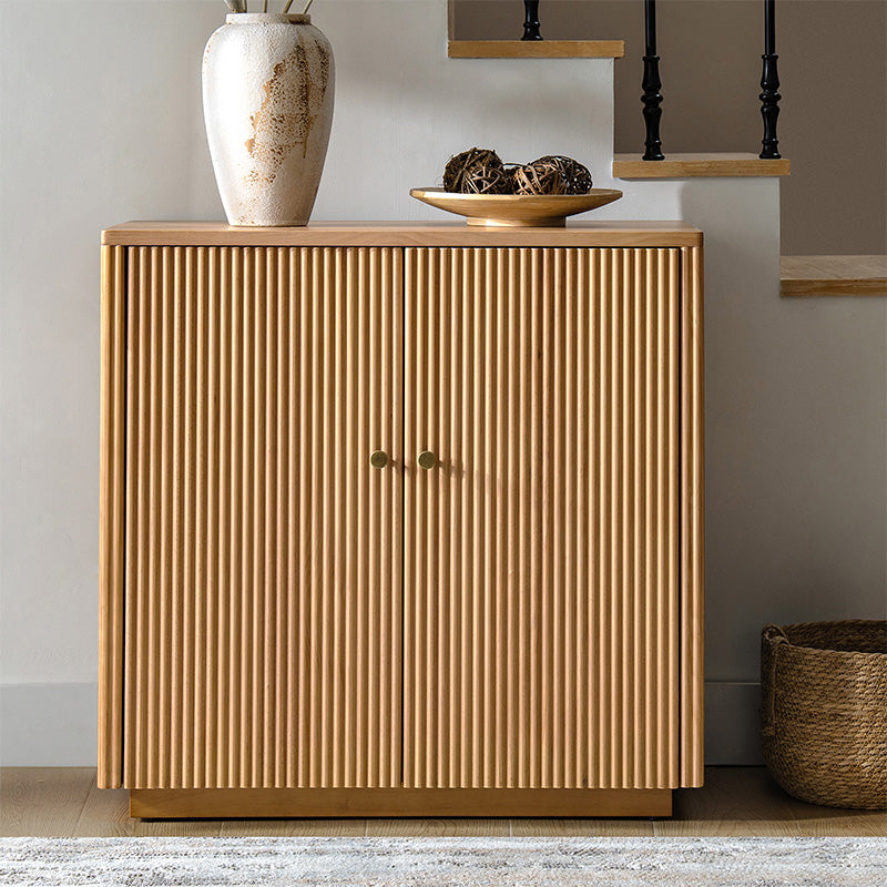 Modern Fluted Solid Wood 32 Tall 2 Door Accent Cabinet with Cable Management & Adjustable Shelf