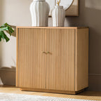 Modern Fluted Solid Wood 32 Tall 2 Door Accent Cabinet with Cable Management & Adjustable Shelf