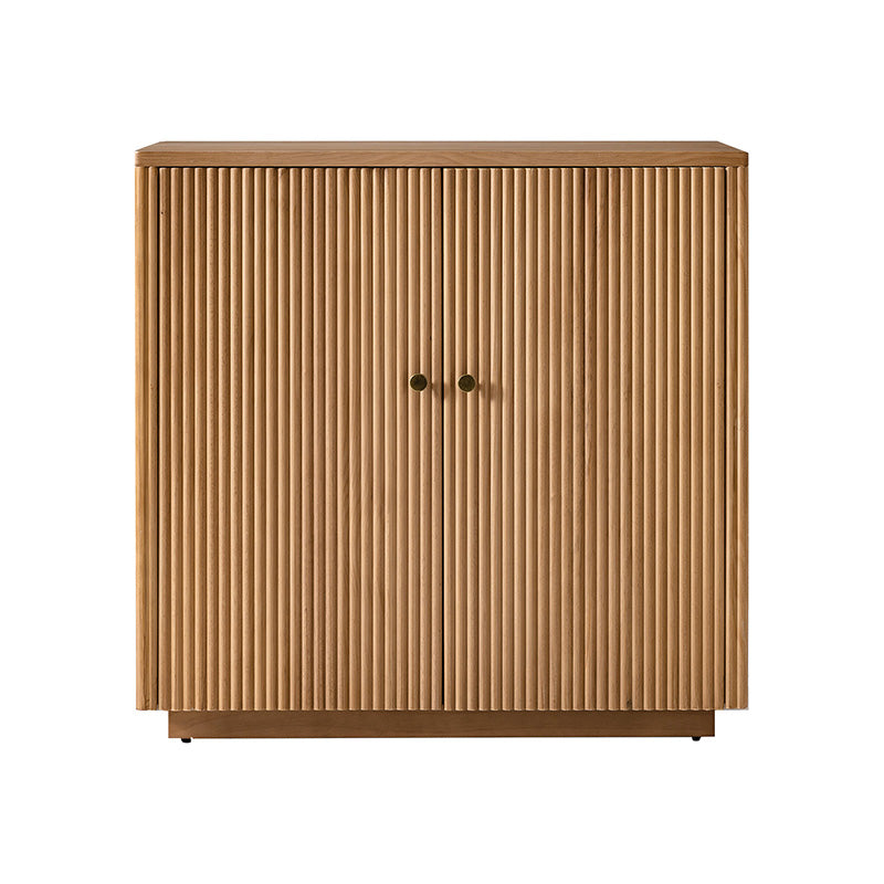 Modern Fluted Solid Wood 32 Tall 2 Door Accent Cabinet with Cable Management & Adjustable Shelf