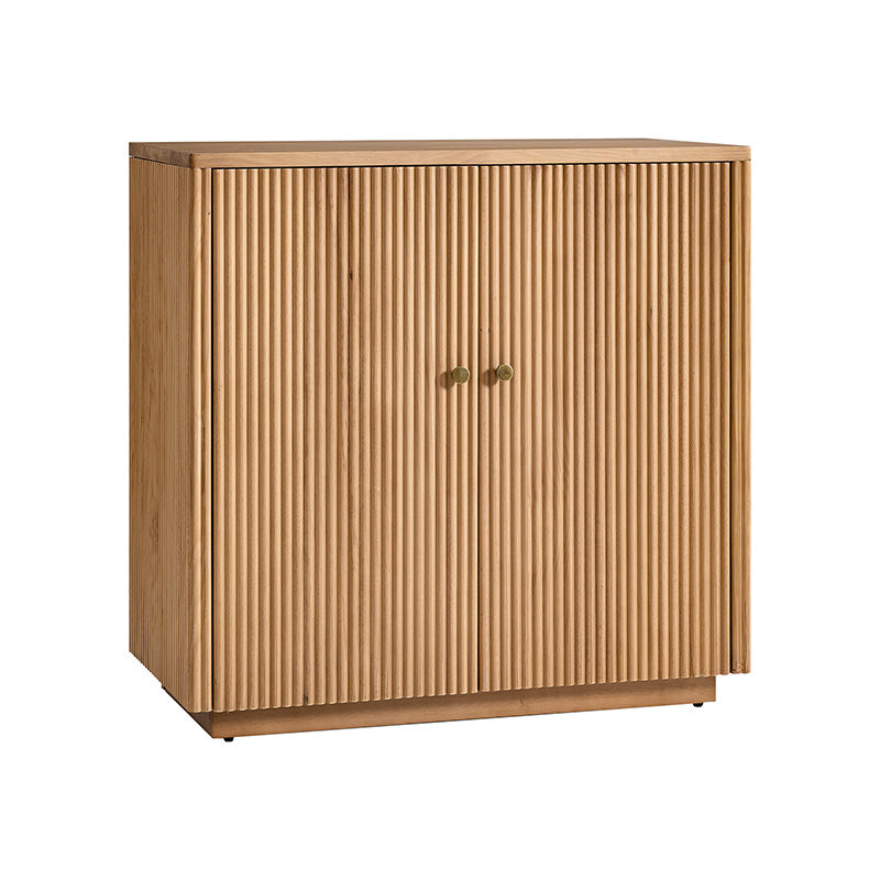 Modern Fluted Solid Wood 32 Tall 2 Door Accent Cabinet with Cable Management & Adjustable Shelf
