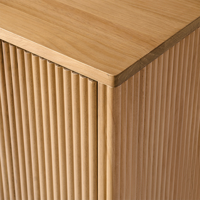 Modern Fluted Solid Wood 32 Tall 2 Door Accent Cabinet with Cable Management & Adjustable Shelf