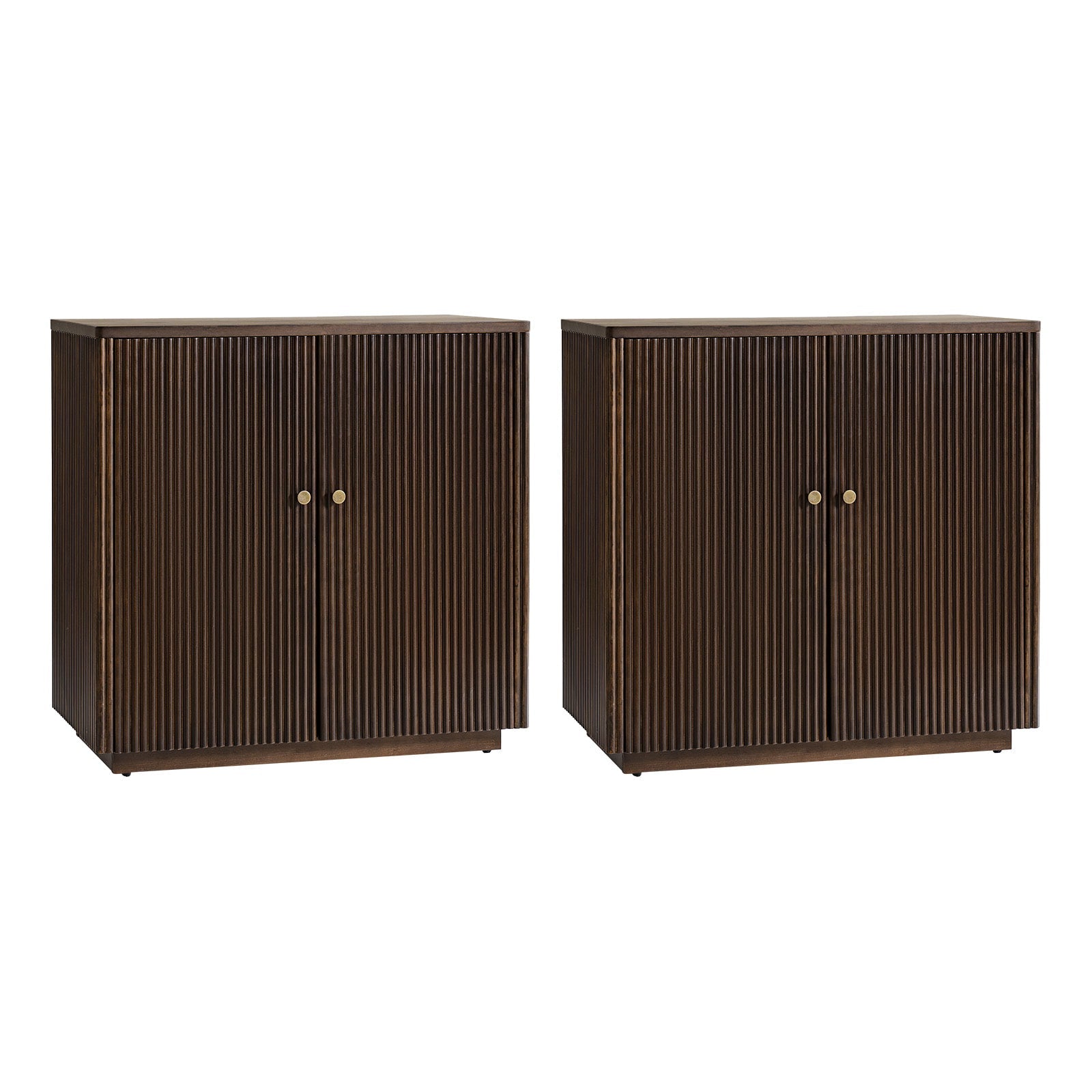 Modern Fluted Solid Wood 32 Tall 2 Door Accent Cabinet with Cable Management & Adjustable Shelf