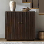 Modern Fluted Solid Wood 32 Tall 2 Door Accent Cabinet with Cable Management & Adjustable Shelf
