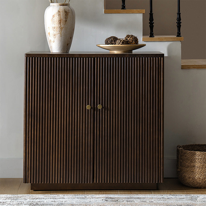 Modern Fluted Solid Wood 32 Tall 2 Door Accent Cabinet with Cable Management & Adjustable Shelf