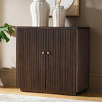 Modern Fluted Solid Wood 32 Tall 2 Door Accent Cabinet with Cable Management & Adjustable Shelf