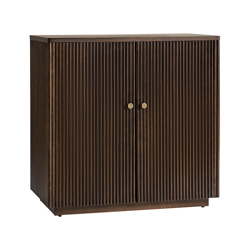 Modern Fluted Solid Wood 32 Tall 2 Door Accent Cabinet with Cable Management & Adjustable Shelf
