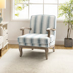 Randolph Romantic Upholstered Stripes Armchair with Solid Wood Armrests