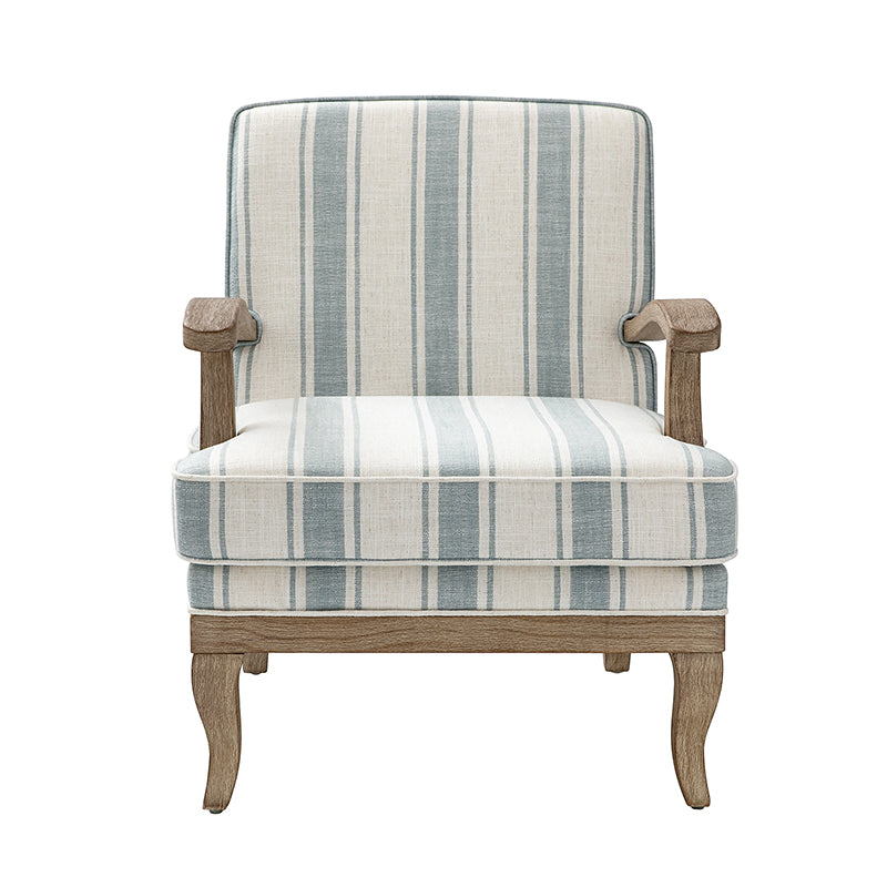 Randolph Romantic Upholstered Stripes Armchair with Solid Wood Armrests