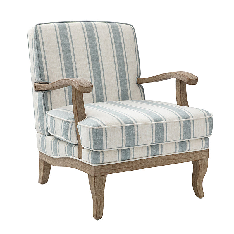 Randolph Romantic Upholstered Stripes Armchair with Solid Wood Armrests