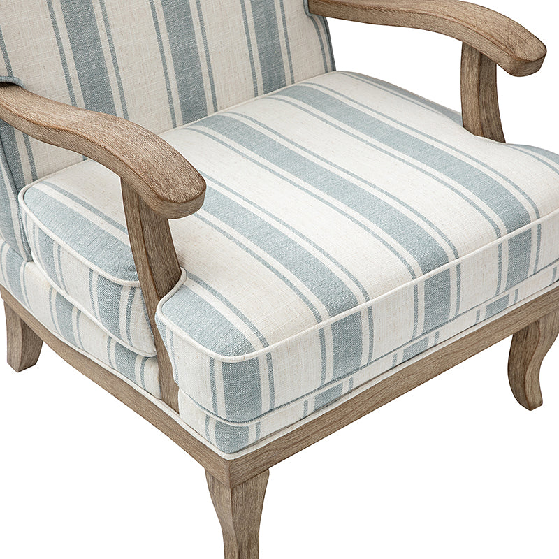 Randolph Romantic Upholstered Stripes Armchair with Solid Wood Armrests