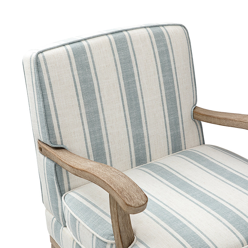 Randolph Romantic Upholstered Stripes Armchair with Solid Wood Armrests