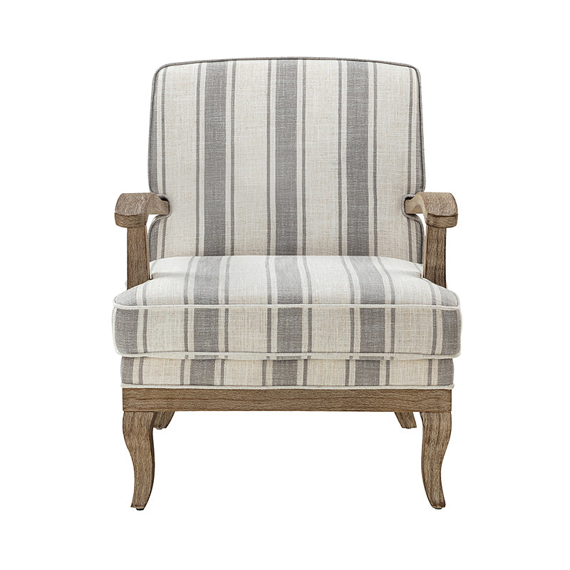 Randolph Romantic Upholstered Stripes Armchair with Solid Wood Armrests