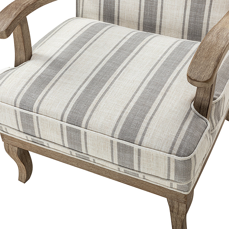 Randolph Romantic Upholstered Stripes Armchair with Solid Wood Armrests