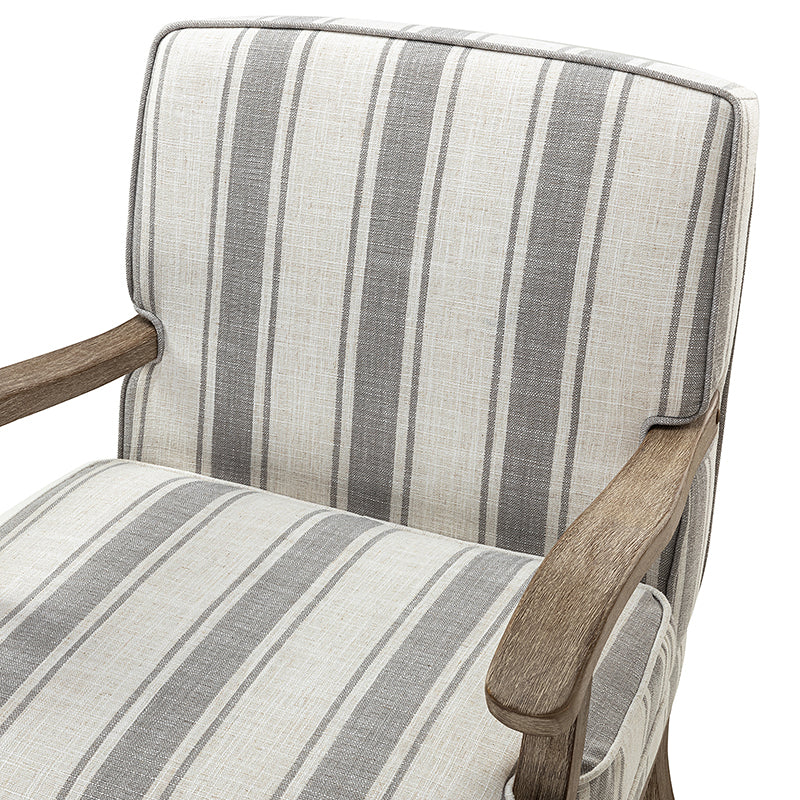 Randolph Romantic Upholstered Stripes Armchair with Solid Wood Armrests