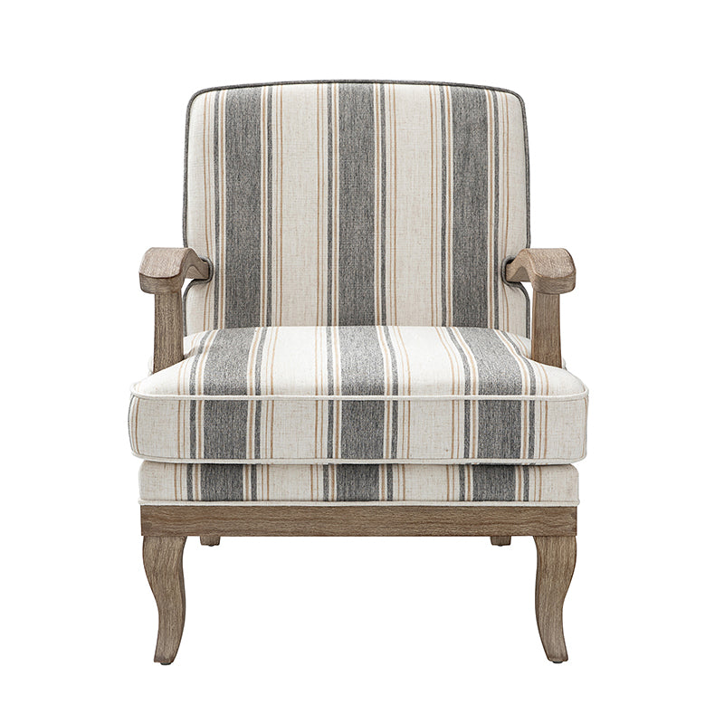 Randolph Romantic Upholstered Stripes Armchair with Solid Wood Armrests