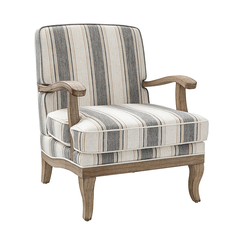 Randolph Romantic Upholstered Stripes Armchair with Solid Wood Armrests