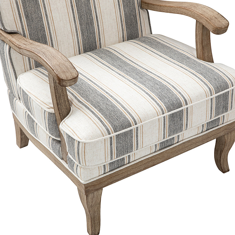 Randolph Romantic Upholstered Stripes Armchair with Solid Wood Armrests
