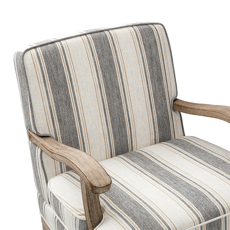Randolph Romantic Upholstered Stripes Armchair with Solid Wood Armrests