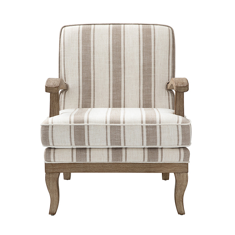 Randolph Romantic Upholstered Stripes Armchair with Solid Wood Armrests