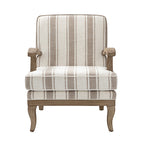 Randolph Romantic Upholstered Stripes Armchair with Solid Wood Armrests