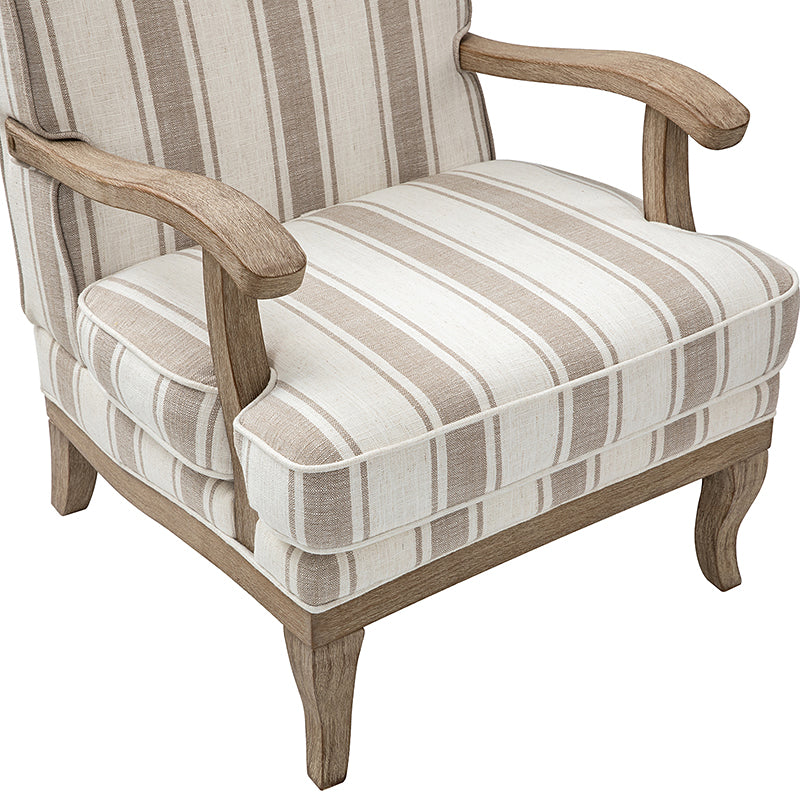 Randolph Romantic Upholstered Stripes Armchair with Solid Wood Armrests