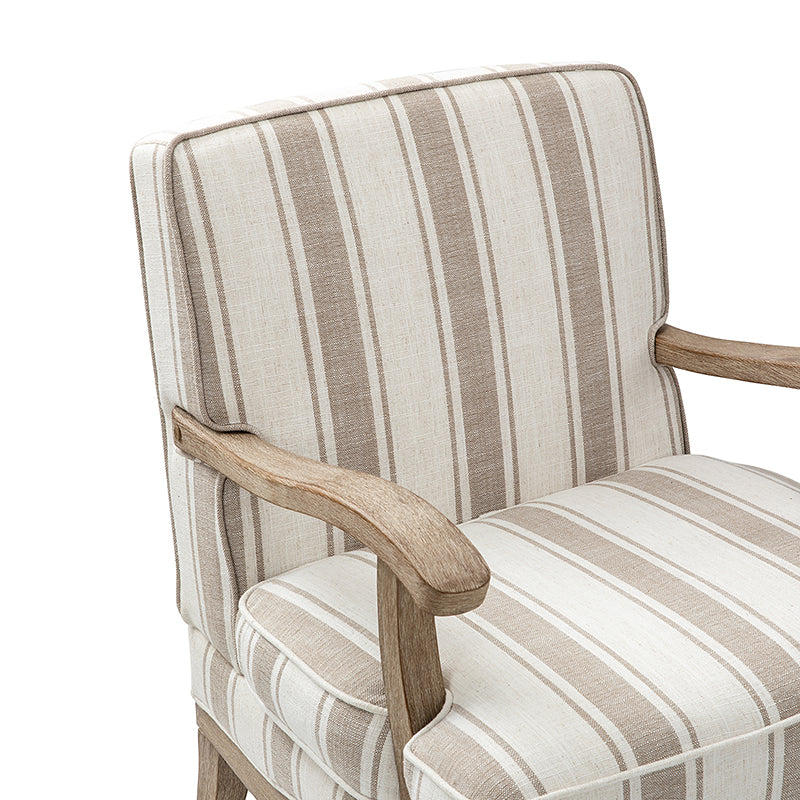 Randolph Romantic Upholstered Stripes Armchair with Solid Wood Armrests