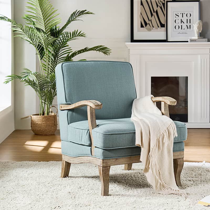 Randolph Farmhouse Upholstered Accent Chair with Wooden Legs(Optional Types)