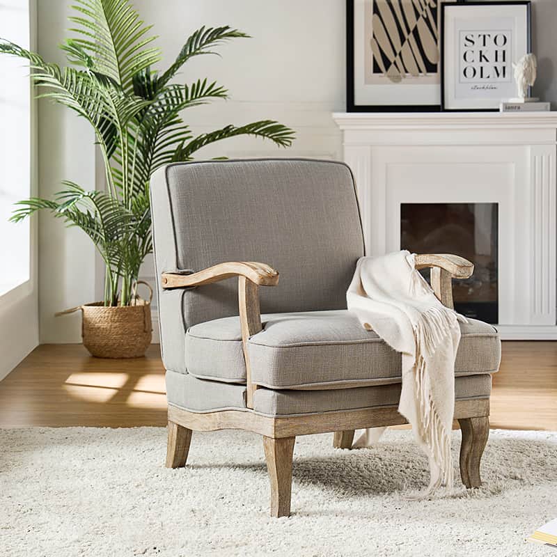 Randolph Farmhouse Upholstered Accent Chair with Wooden Legs(Optional Types)