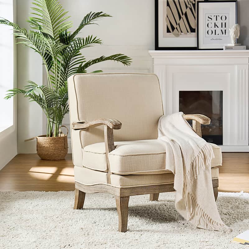 Randolph Farmhouse Upholstered Accent Chair with Wooden Legs(Optional Types)