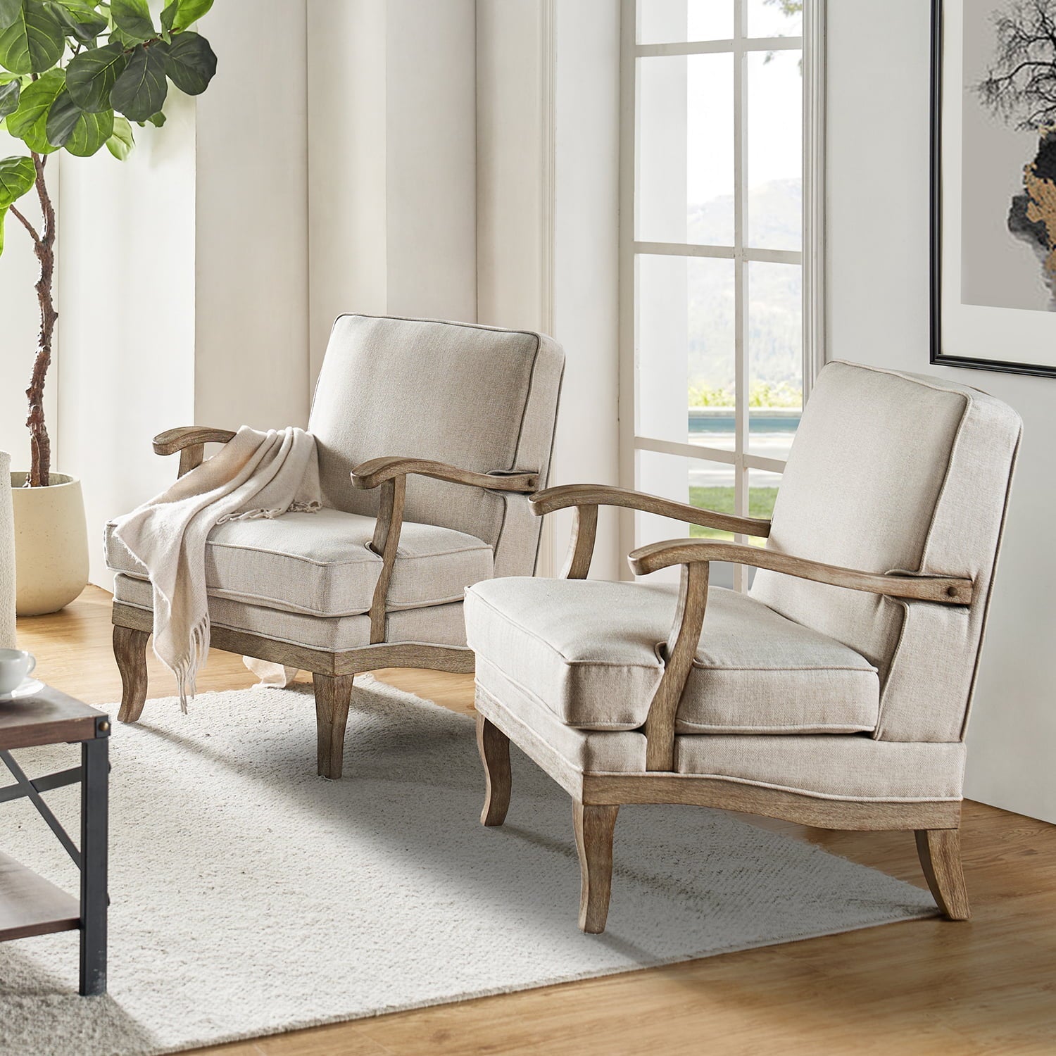 Randolph Farmhouse Upholstered Accent Chair with Wooden Legs(Optional Types)