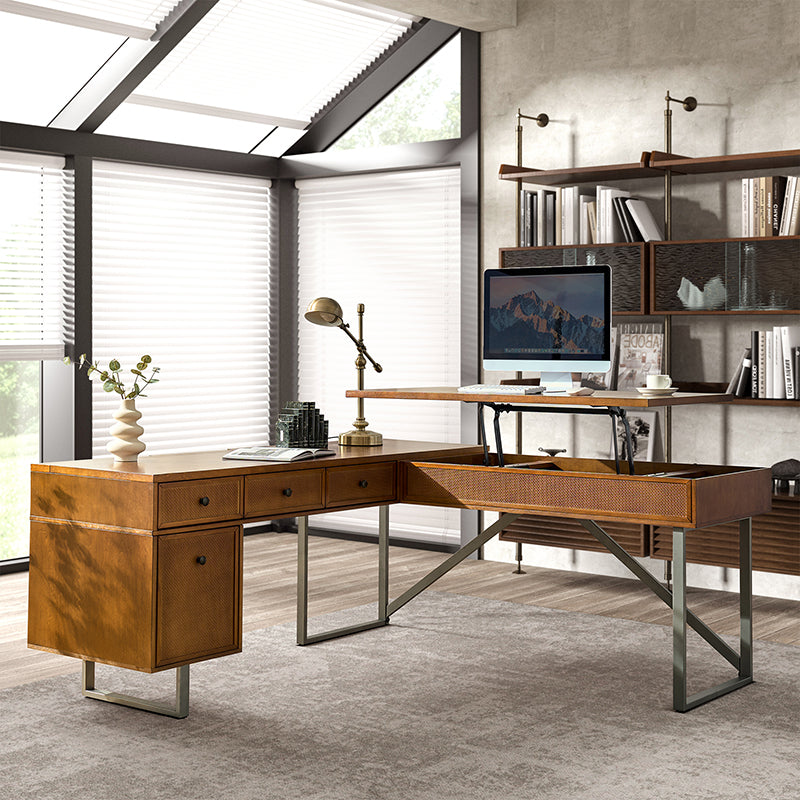Bertrame Mid-Century L Shape Lift Top Office Desk