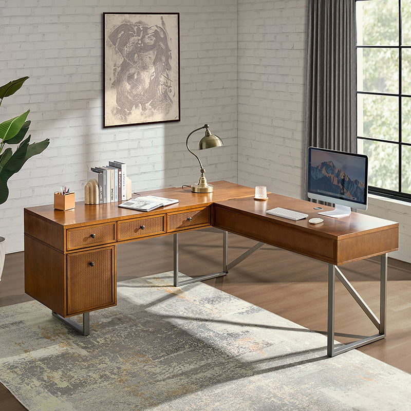 Bertrame Mid-Century L Shape Lift Top Office Desk
