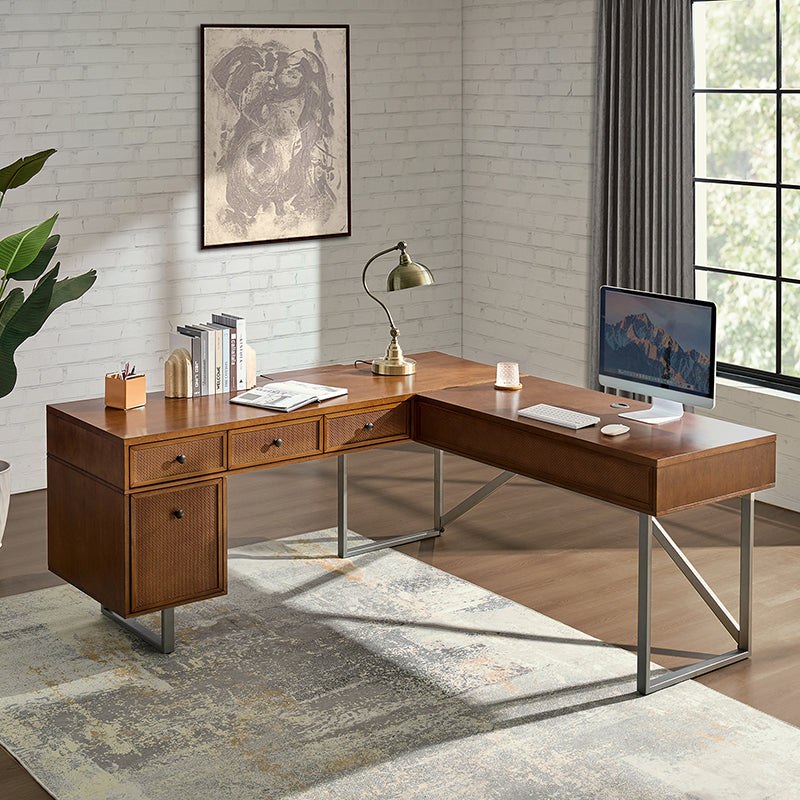 Bertrame Mid-Century L Shape Lift Top Office Desk
