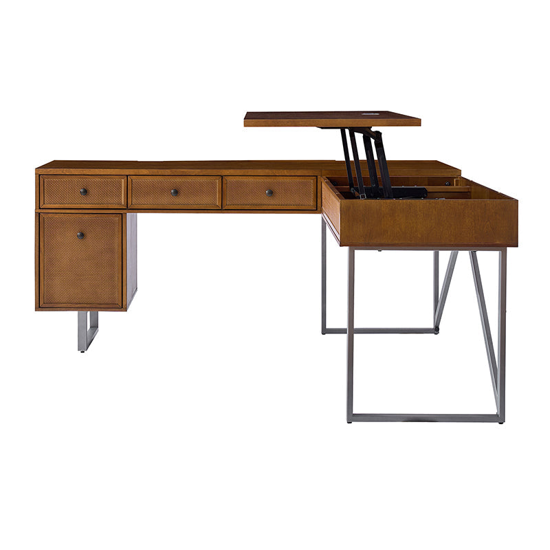 Bertrame Mid-Century L Shape Lift Top Office Desk