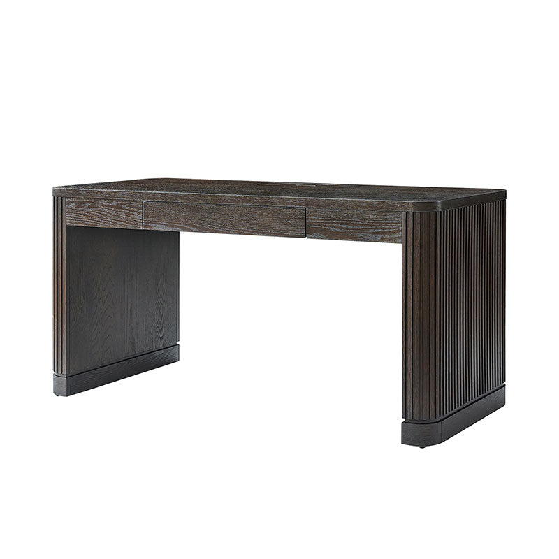 Modern Desk with Power Outlets and Fluted Wood Legs