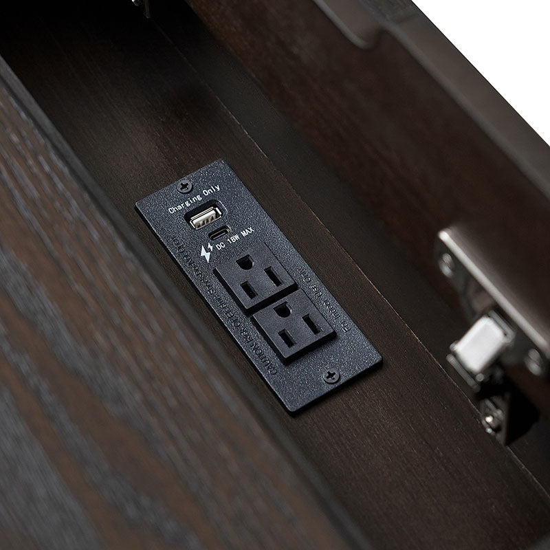 Modern Desk with Power Outlets and Fluted Wood Legs