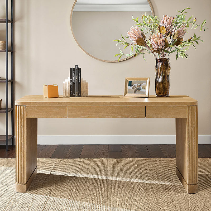 Modern Desk with Power Outlets and Fluted Wood Legs