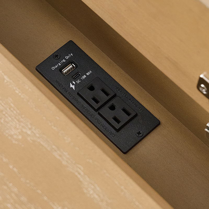 Modern Desk with Power Outlets and Fluted Wood Legs