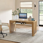 Modern Desk with Power Outlets and Fluted Wood Legs