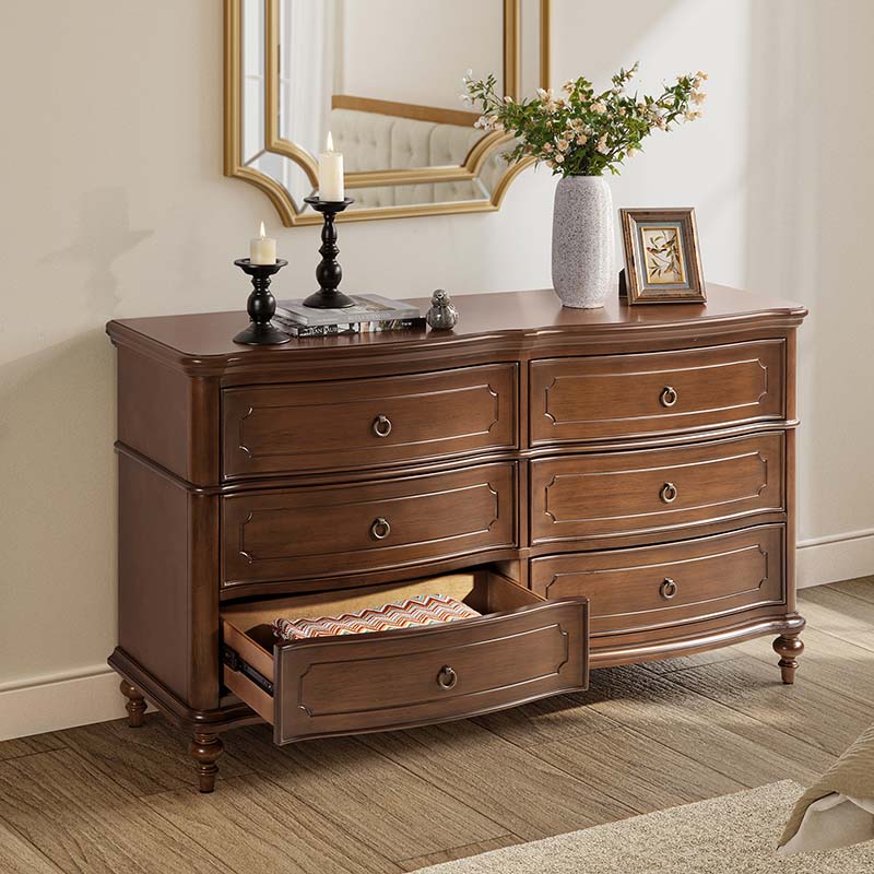 Bernhard Classic Wooden Dresser with Bowed Front & Antique Bronze Pulls