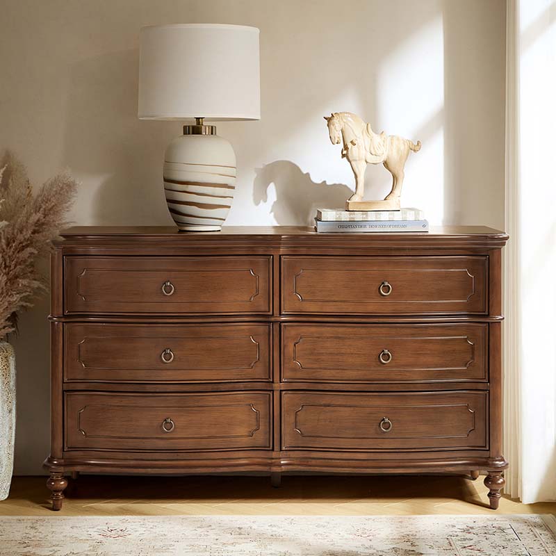 Bernhard Classic Wooden Dresser with Bowed Front & Antique Bronze Pulls