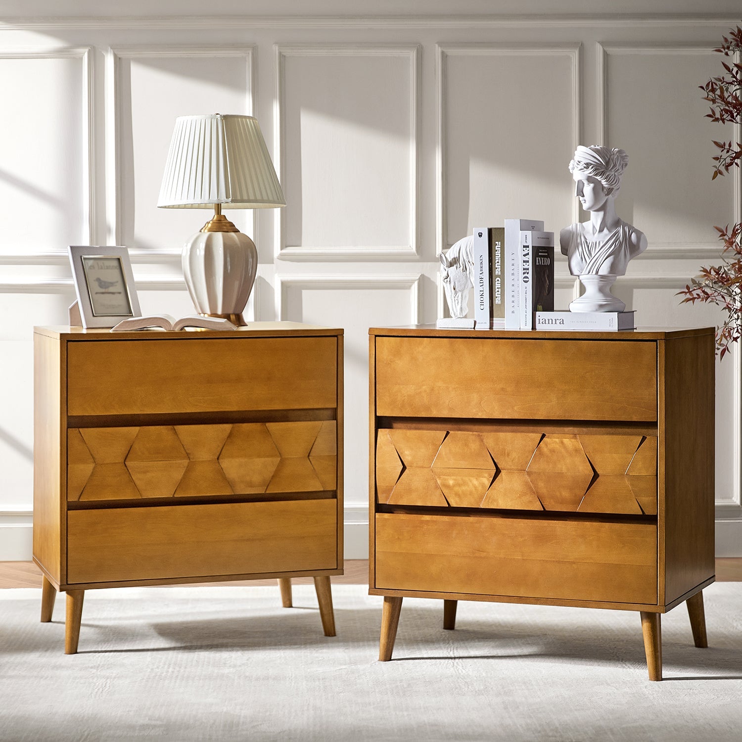 Haidee Mid-century Modern 3-Drawer Dresser with Built-in Charging Station & Flared Legs