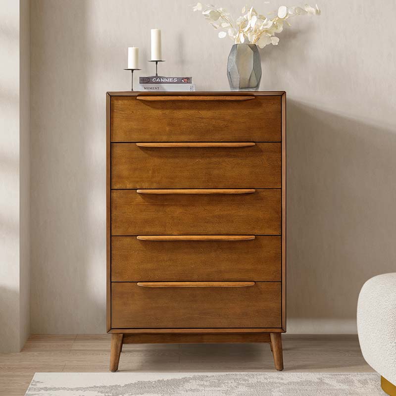 Raimunda 5-Drawer Chest Dresser with Solid Wood Frame